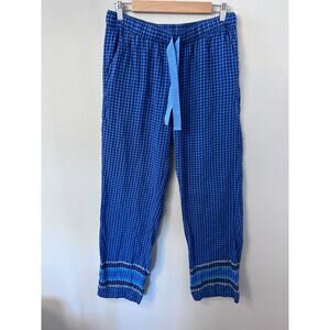 Aerie womens size medium long blue gingham pajama pants with a striped cuff